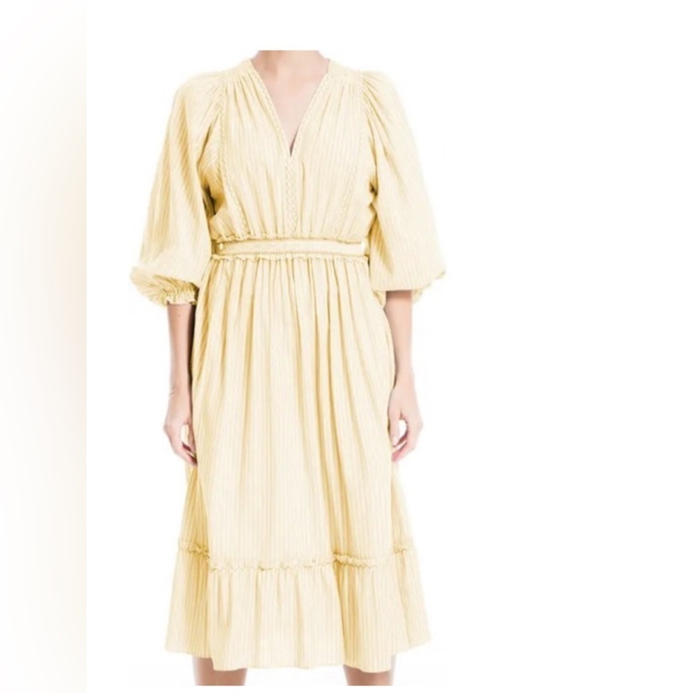 Max Studio Puff Sleeve Yellow Cotton Prairie Maxi Dress Dress Size Large